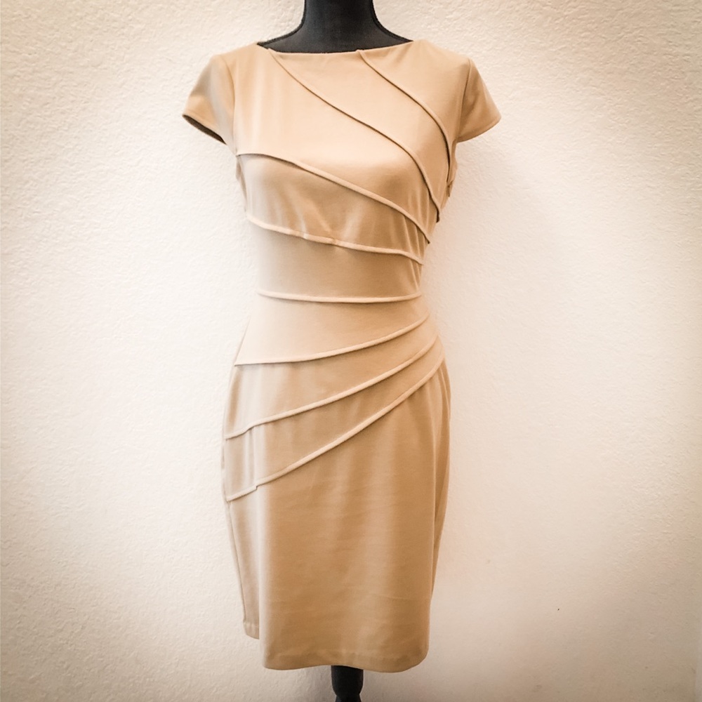 NWT London Times Side Ruched Dress in Camel